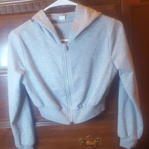 SHEIN Light Gray Hooded Zip-Up Jacket